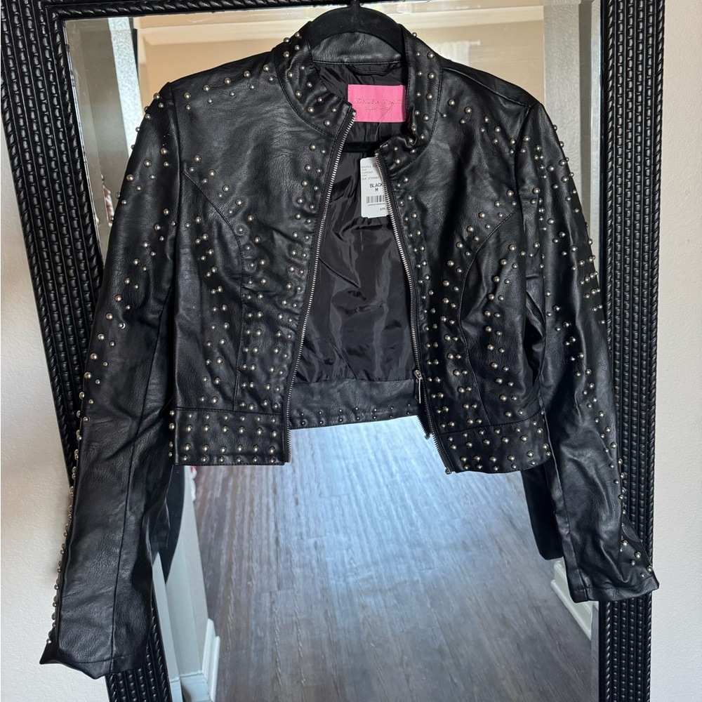 Black Studded Pleather Jacket